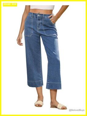 High Waisted Wide Leg Capri Jeans Stretchy Cropped Denim Pants